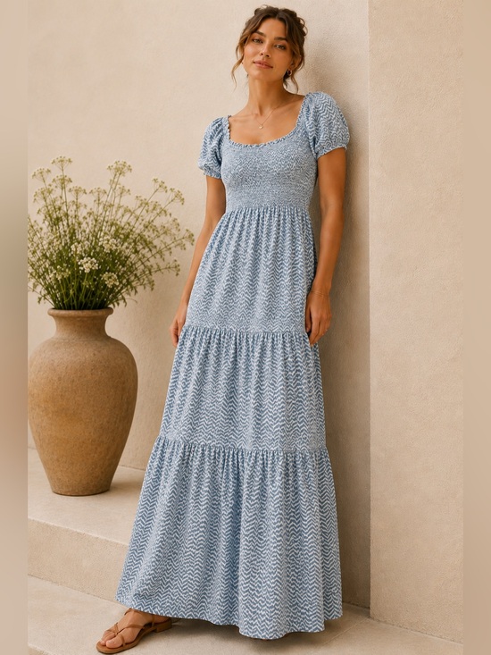 Anthropologie Dresses & Skirts - Daily Practice by Anthropologie Blue & White Smocked Tiered Maxi Dress XL